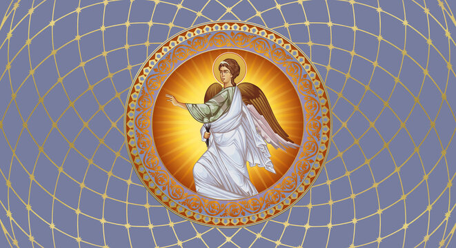 Archangel Gabriel. Religious decorative illustration in Byzantine style