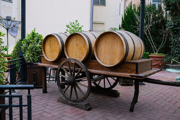 Wooden barrels on an old-fashioned cart