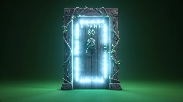 封印された扉が発光し、神秘的に消えるファンタジー映像【Generative AI】