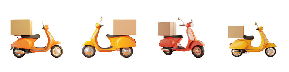 A fleet of brightly colored scooters transporting packages and cargo through a busy city street showcasing the efficiency and convenience of urban delivery services