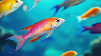 Ecological impact wildlife recovery concept. Colorful fish swimming in a vibrant underwater scene.