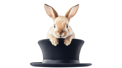 Cute Bunny on black flat hat isolated on white background