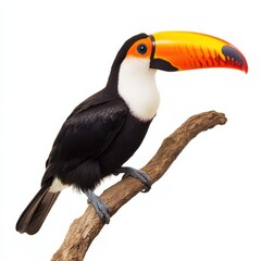 Bright Plumage Toucan Perched on Branch Tropical Bird Wildlife Colorful Beak Nature Image Stock