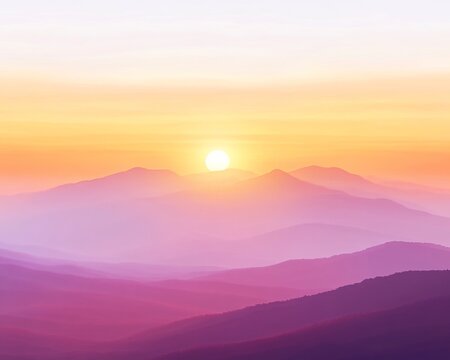 A vibrant sunrise over mountains gradient. Featuring soft oranges, pinks, and purples. Showcasing a fresh, new day. Ideal for outdoor adventure or motivational visuals
