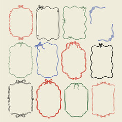Whimsical style hand drawn collection of frames, vector illustration