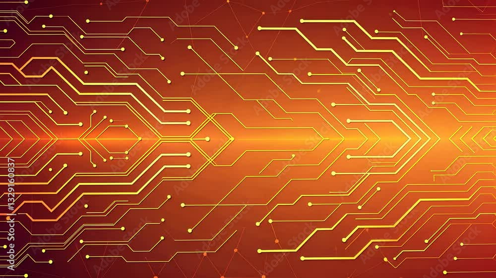 Poster futuristic and technology background concept, digital circuit pattern in warm colors