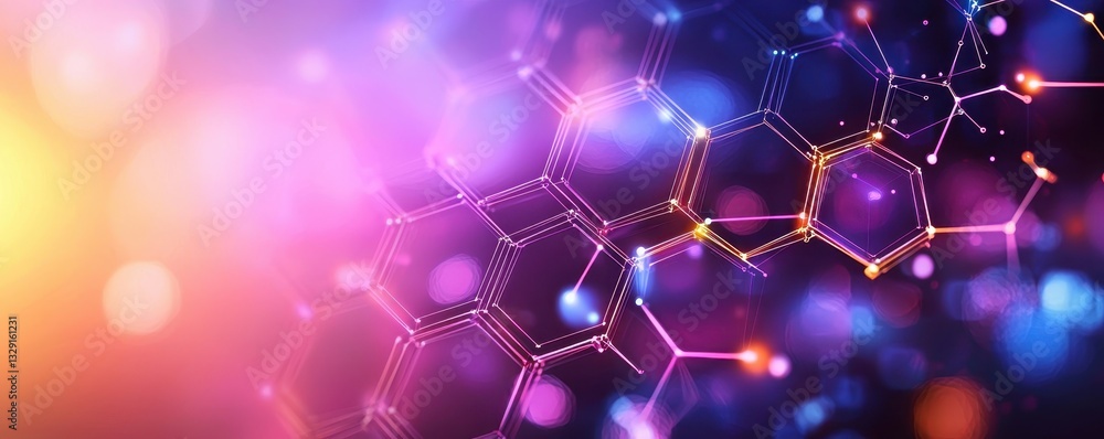 Poster abstract molecular structures colorful digital art for chemistry concepts visualization