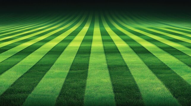 Lush green field with striped pattern, dark background.