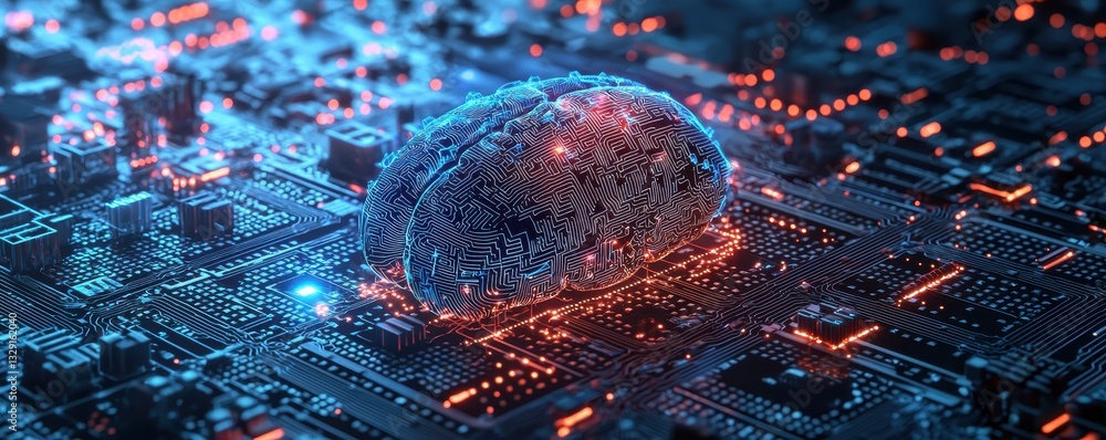 Aufkleber aerial perspective of a futuristic ai tech lab showcasing digital art and neural networks