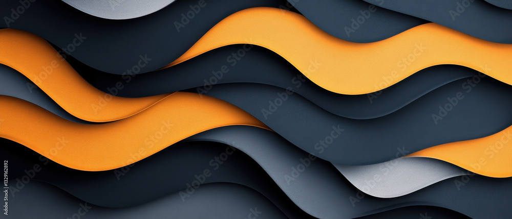 Poster elegant metallic waves in dark silver, bronze, and orange create dynamic visual effect. flowing patt