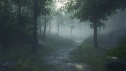 Obraz premium Mystical Foggy Forest Landscape - Enchanting Nature Photography