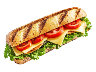 Isolated Gourmet Sandwich with Vegetables and Cheese