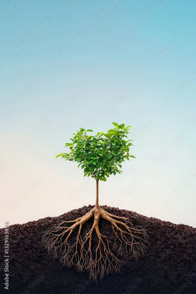 Poster a tree growing in the shape of a heart with roots as continents.