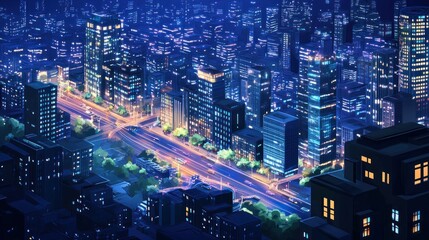 Obraz premium Nighttime metropolis illuminated with an artificial intelligence controlled network