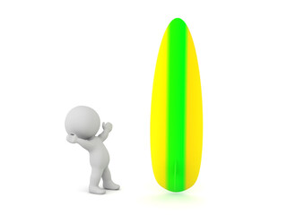 Happy 3D Character with a Surf Board