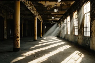 Fototapete Rund Sunbeams illuminating an abandoned factory © shafiyyah