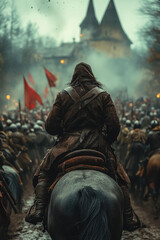 Obraz premium Slavic heroes engage in intense battle at fortress during historical military fight