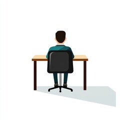 Fototapeta premium Illustration of a Person Sitting at a Desk in an Office from Behind View in Graphic Design