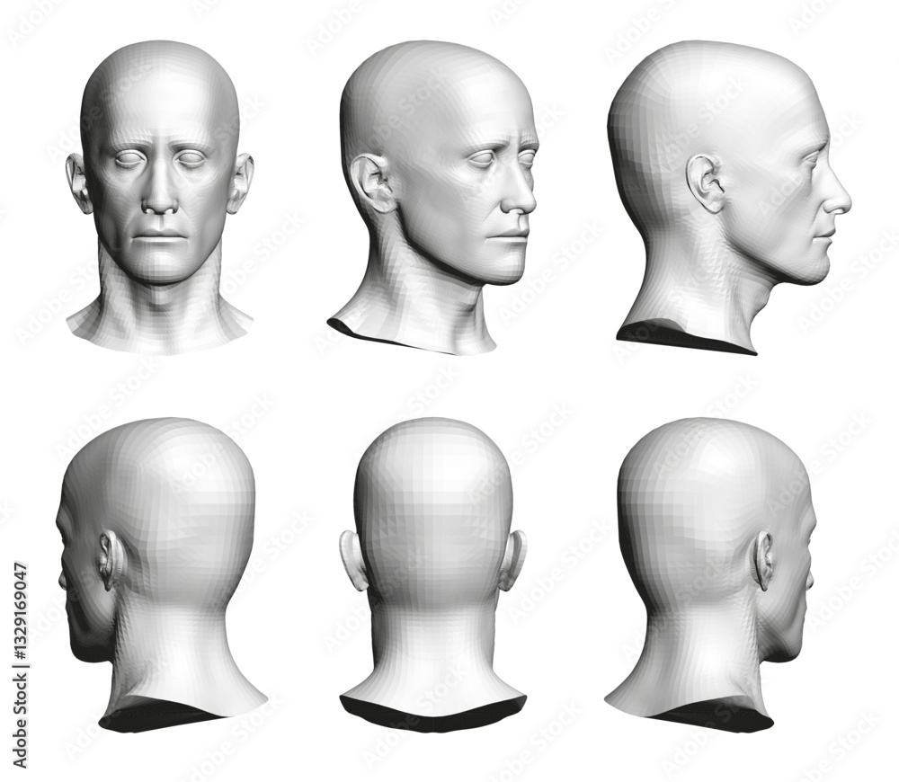 Poster the image is a series of six different headshots of a man's head. the headshots are all in black and