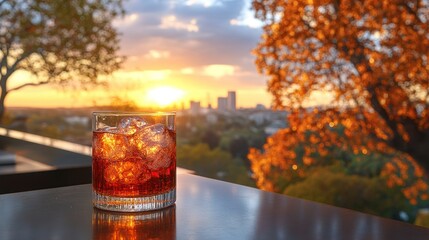 Sunset cocktail on rooftop patio
