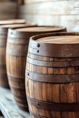 Obraz premium Row of Wooden Barrels