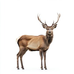 Obraz premium Noble Deer Standing Tall in Bright Isolation Detailed Wildlife Portrait Undulating Fur Antlers