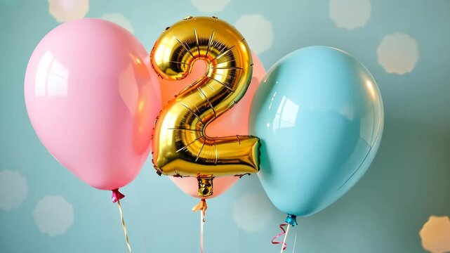 Two balloons with golden number 2 balloon on bokeh background