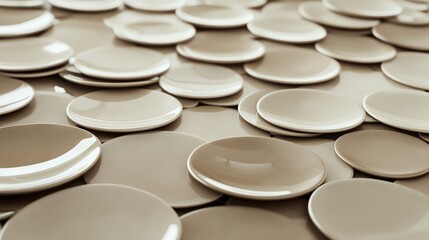 A Serene Tableau Of Subtly Textured Beige Plates, Stacked And Arranged In A Captivating Pattern, Evoking A Sense Of Calm And Understated Elegance With Soft, Diffused Lighting