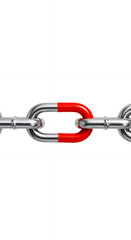 Obraz premium Chain Link Strength: Bold Red Link Highlights Metal Security & Connection on White - Isolated Detail