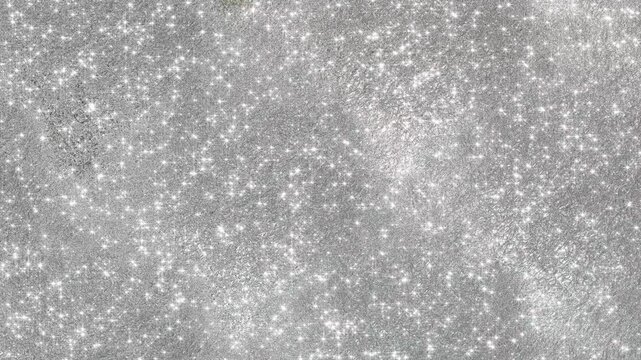 silver texture with shiny glittering stars glowing animation, luxury metallic grey pattern beauty and cosmetics motion design element	