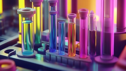 Futuristic Laboratory Chemical Tubes with Glowing Liquid - 3D Illustration