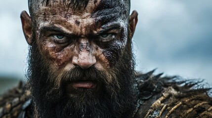 Strong Viking Warrior with Bold Beard in a Fierce Look Pose