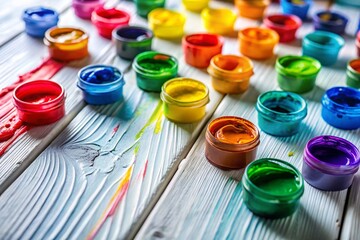 Colorful Finger Paint Splotches on White Table - Minimalist Art Background