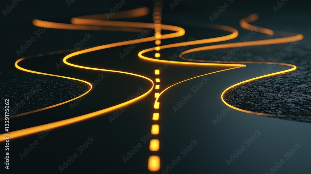 Poster create opportunities development goal-setting concept. winding road illuminated by glowing lines at 