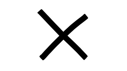 Fototapeta premium A black cross or X mark, drawn with a brush, with little dots inside it, on a white background.