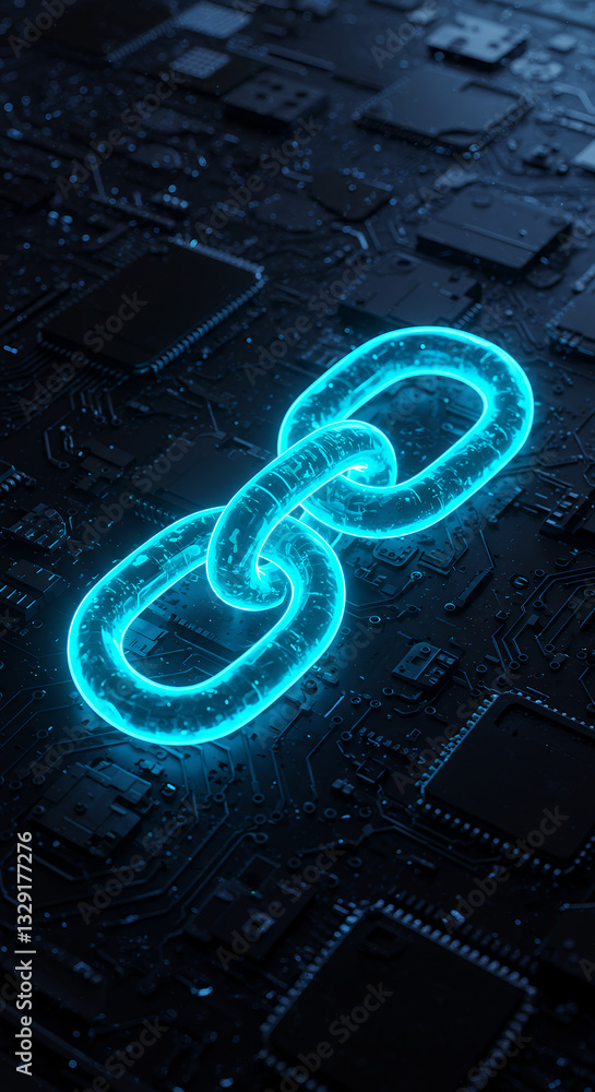 Aufkleber blockchain link: secure digital connection on circuit board. crypto network, decentralized tech, cyb