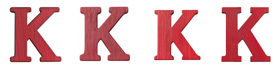 Obraz premium A row of identical large red wooden letters K arranged symmetrically against a plain background creating a bold minimalist graphic pattern