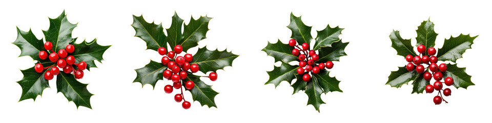 Decorative clusters of green holly leaves with shiny red berries a traditional Christmas symbol