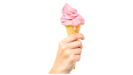 Hand Holding Melting Pink Ice Cream in Waffle Cone &ndash; Sweet Summer Treat