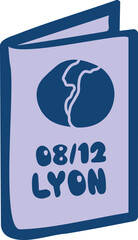 Illustration d'une carte de Lyon avec la date du 8 décembre Fête des Lumières France Clipart Dessiné à la Main	
