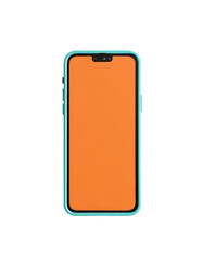Smartphone with orange screen and teal frame with transparent background