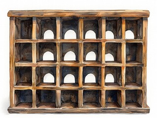 Rustic Wooden Display Rack with Empty Compartments for Organizing Crafts or Collectibles