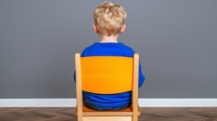 A young boy sitting in a chair from a back view isolated on transparent background capturing the joy of childhood moments