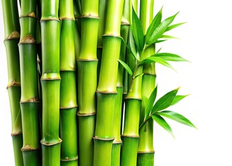 Fototapeta premium A pristine botanical image: vibrant green bamboo stalks, isolated on white, ideal for high-resolution stock use.