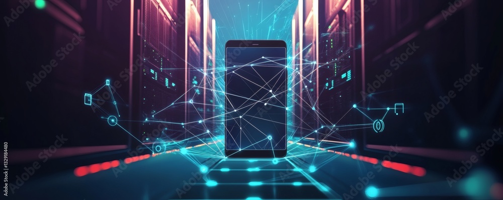 Aufkleber a smartphone connected to a digital data network connection