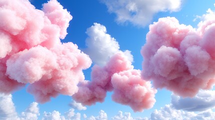 Fototapeta premium Pink Clouds Floating in Blue Sky with White Cloud Accents
