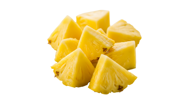 fresh pineapple chunks isolated on transparent background Generative Ai.