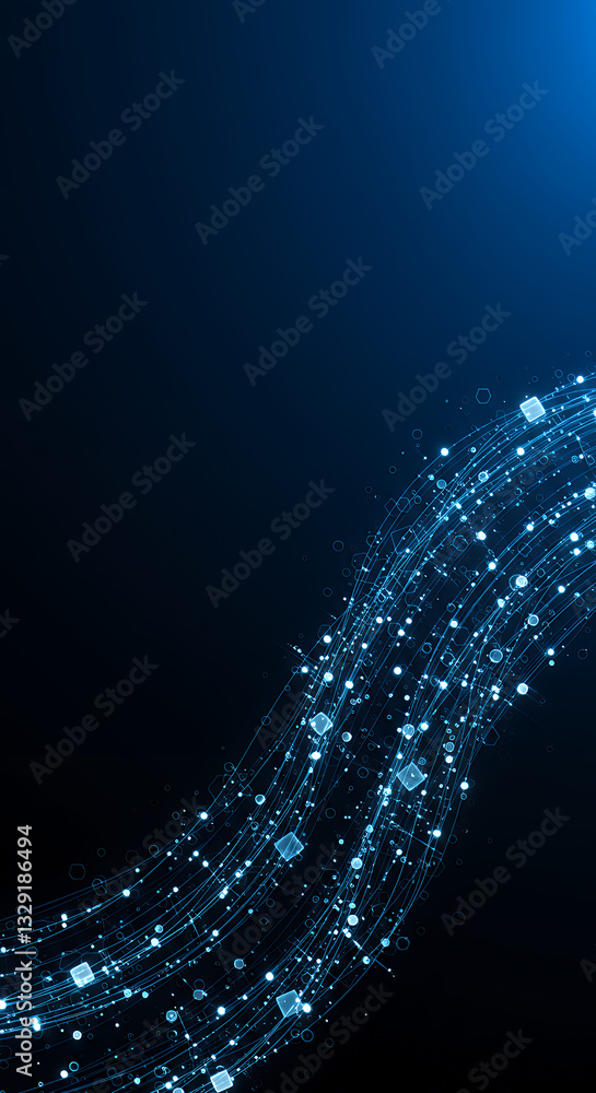 Poster abstract data stream: blue digital network flow, technology background, sci-fi connection, futuristi