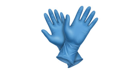 Blue medical gloves isolated on a transparent background Generative Ai.