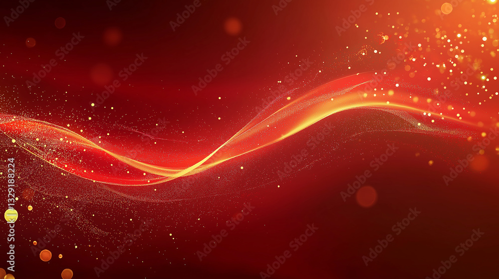 Poster glowing abstract wave background in flaming red golden. vector version available.